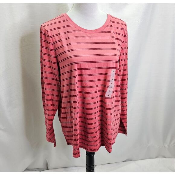Old Navy Pink Striped Cotton Everywear Long Sleeve Shirt Size XL - Picture 3 of 9